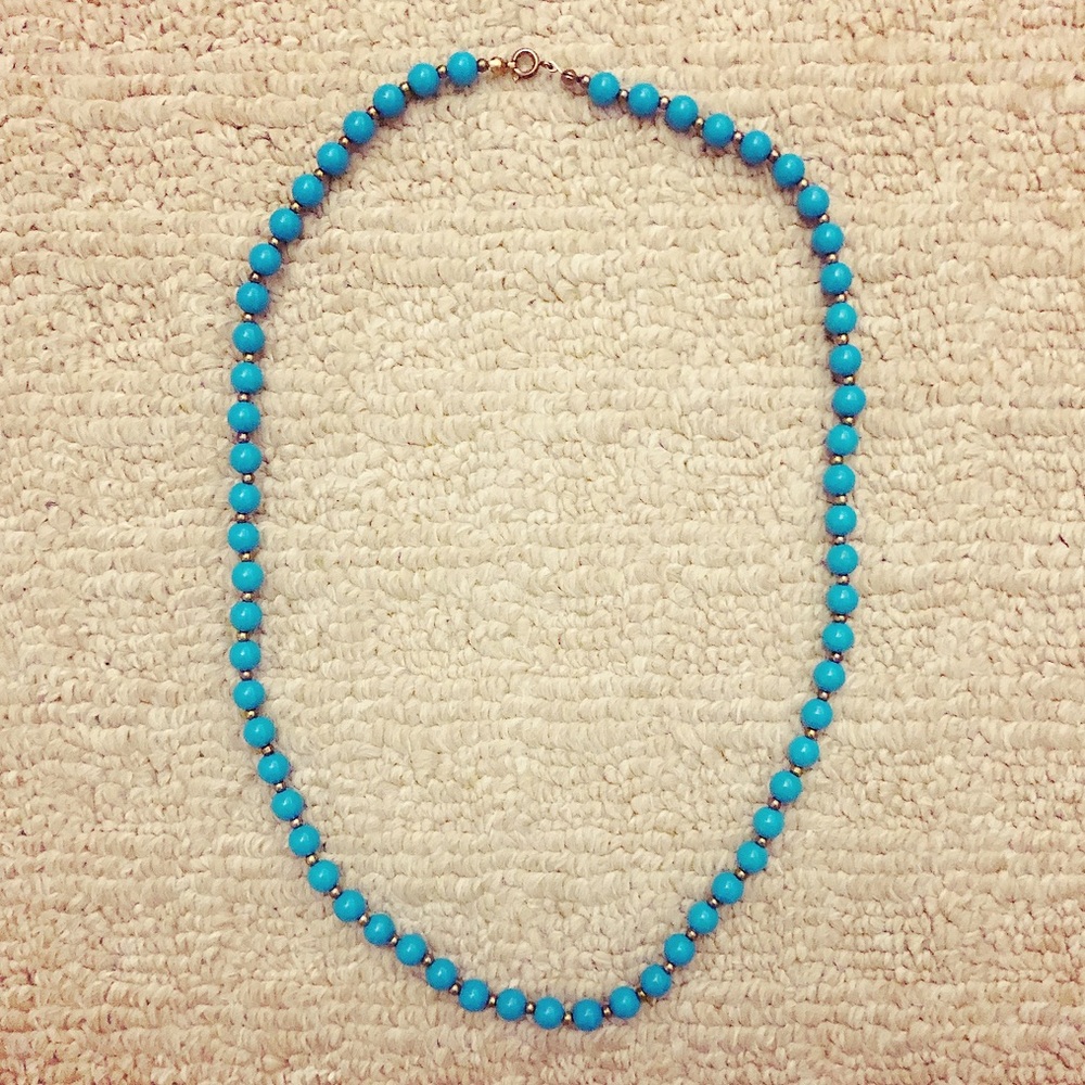 Vintage azure blue beaded strand necklace